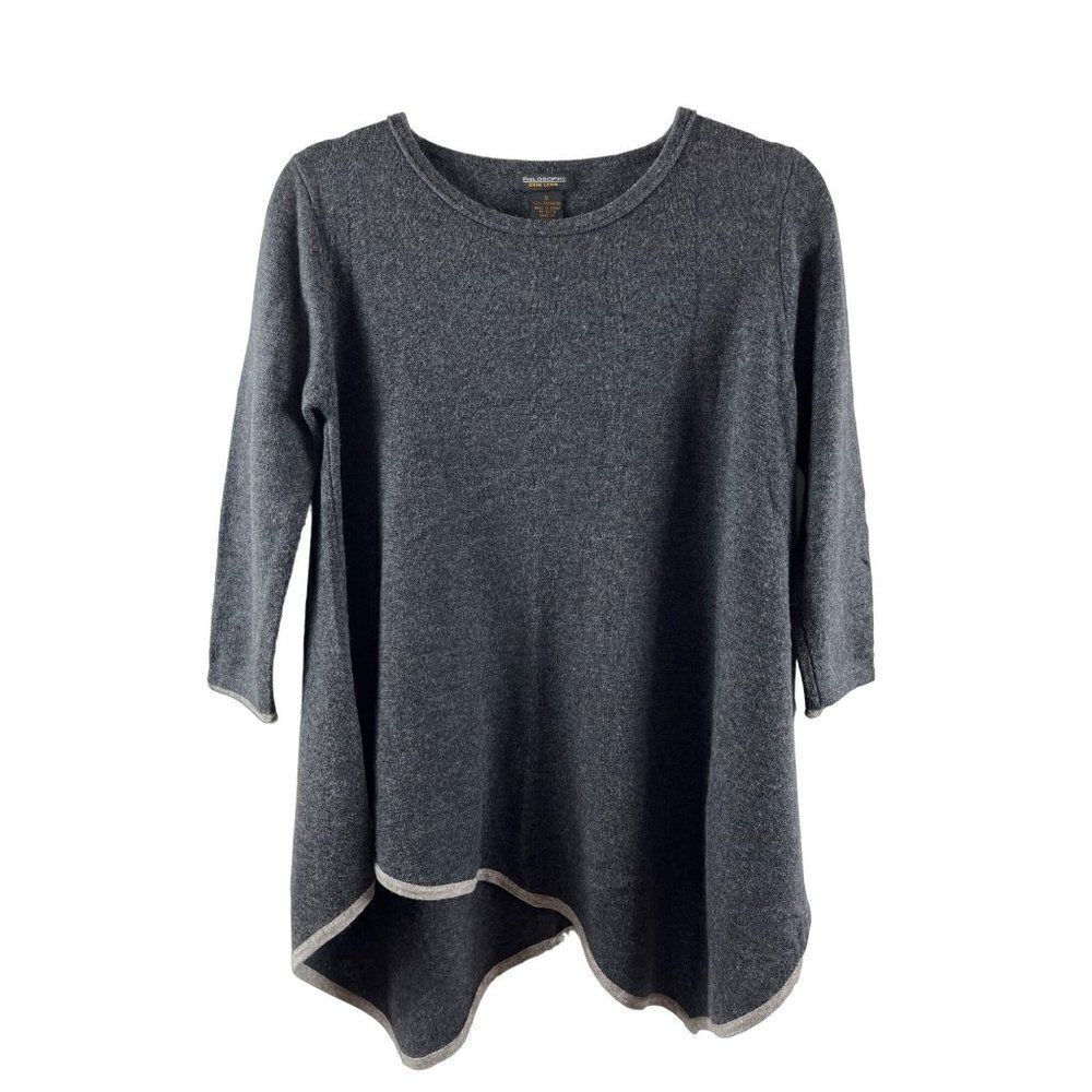 Philosophy Dane Lewis Cashmere 3/4 Sleeve Asymmetrical Hem Sweater Small Gray